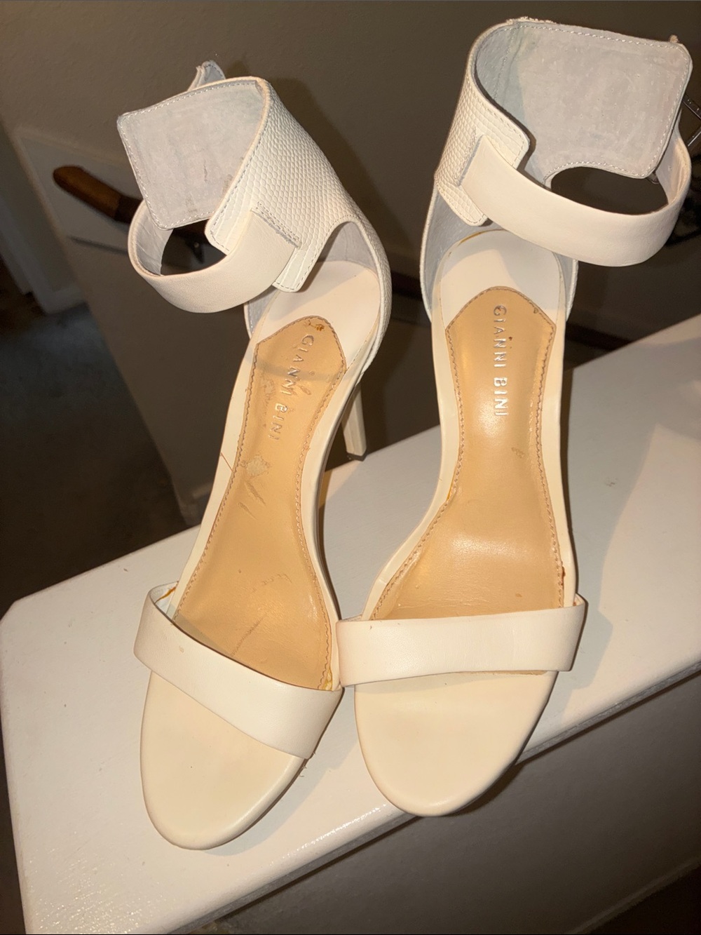 Gianni Bini Cream Ankle-Strap Stiletto Sandals